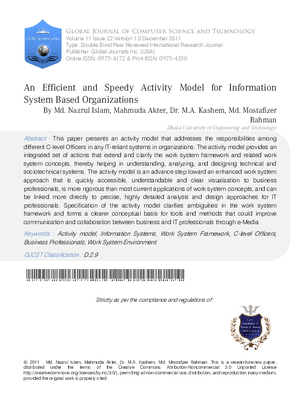An Efficient and Speedy Activity Model for Information System Based Organizations