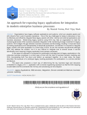 An approach for exposing legacy applications for integration in modern enterprise business processes