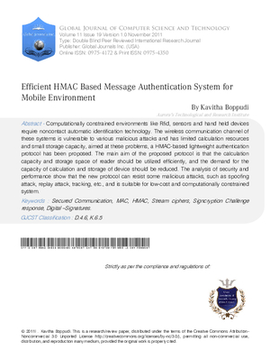 Efficient HMAC Based Message Authentication System for Mobile Environment
