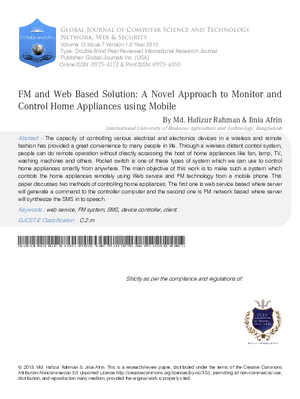 FM and Web Based Solution: A Novel Approach to Monitor and Control Home Appliances using Mobile Phone
