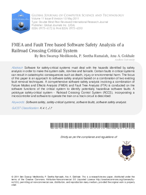 FMEA and Fault Tree based Software Safety Analysis of a Railroad Crossing Critical System