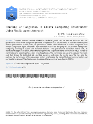 Handling of Congestion in Cluster Computing Environment Using Mobile Agent Approach