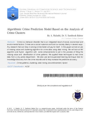 ENHANCED ALGORITHMS TO ANALYSE AND PREDICT THE CRIME USING DATA MINING