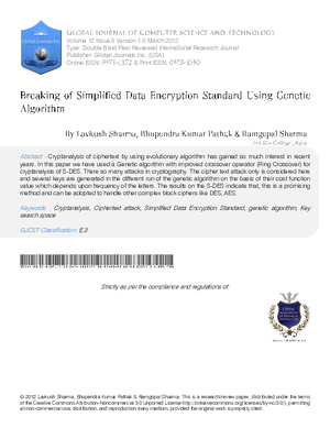 Breaking of Simplified Data Encryption Standard using Genetic Algorithm