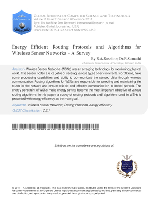 Energy Efficient Routing Protocols and algorithms for Wireless Sensor Networks a A Survey
