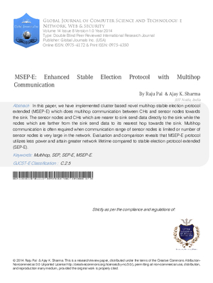 MSEP-E: Enhanced Stable Election Protocol with Multihop Communication