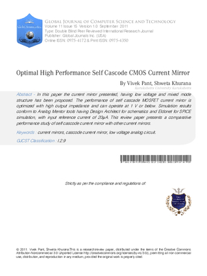 Optimal high performance Self Cascode CMOS Current Mirror