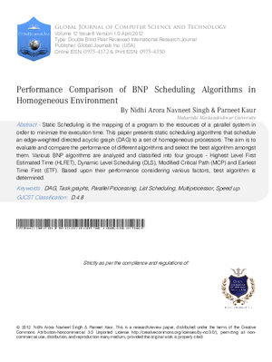 Performance Comparison Of Bnp Scheduling Algorithms In Homogeneous Environment