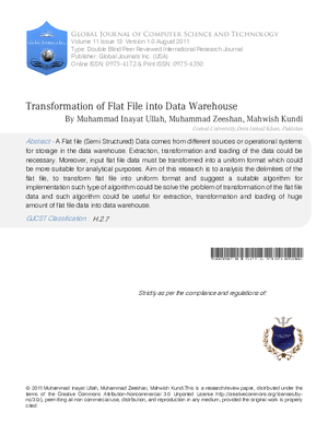 Transformation of Flat File into Data Warehouse