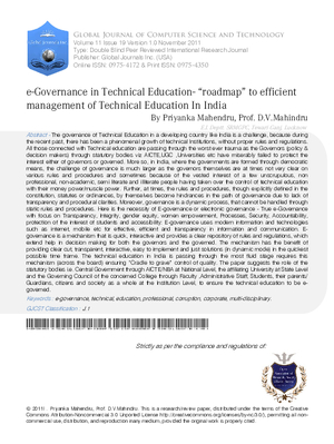 e-Governance in Technical Education-aoroadmapa to efficient management of Technical Education In India