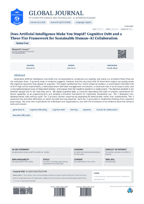 Does Artificial Intelligence Make You Stupid? Cognitive Debt and a Three-Tier Framework for Sustainable Human-AI Collaboration
