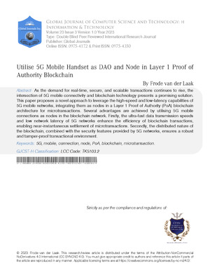 Utilise 5G Mobile Handset as DAO and node in Layer 1 Proof of Authority Blockchain