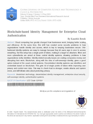 Blockchain-Based Identity Management for Enterprise Cloud  Authentication